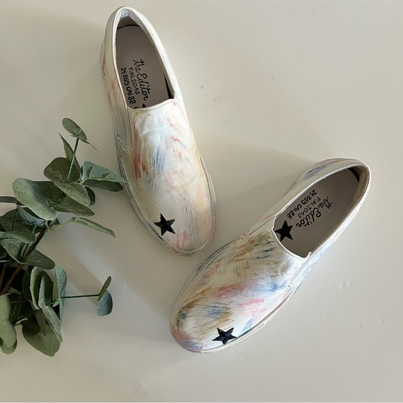 The Editor White/Multi Color Paint Brush Strokes Slip On Sneaker. Sz 8 (Eur 38) - Picture 2 of 10